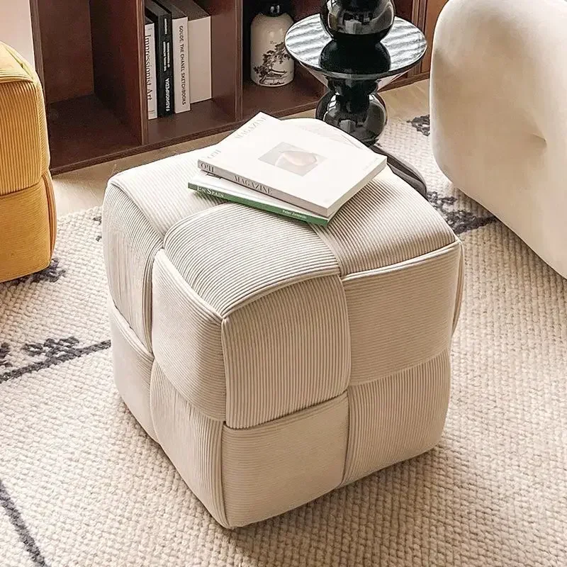 Nordic Stool Decorative Living Room Stool Thickened Corduroy Footstool Dressing Sofa Stool Fashion Shoe Design Sense