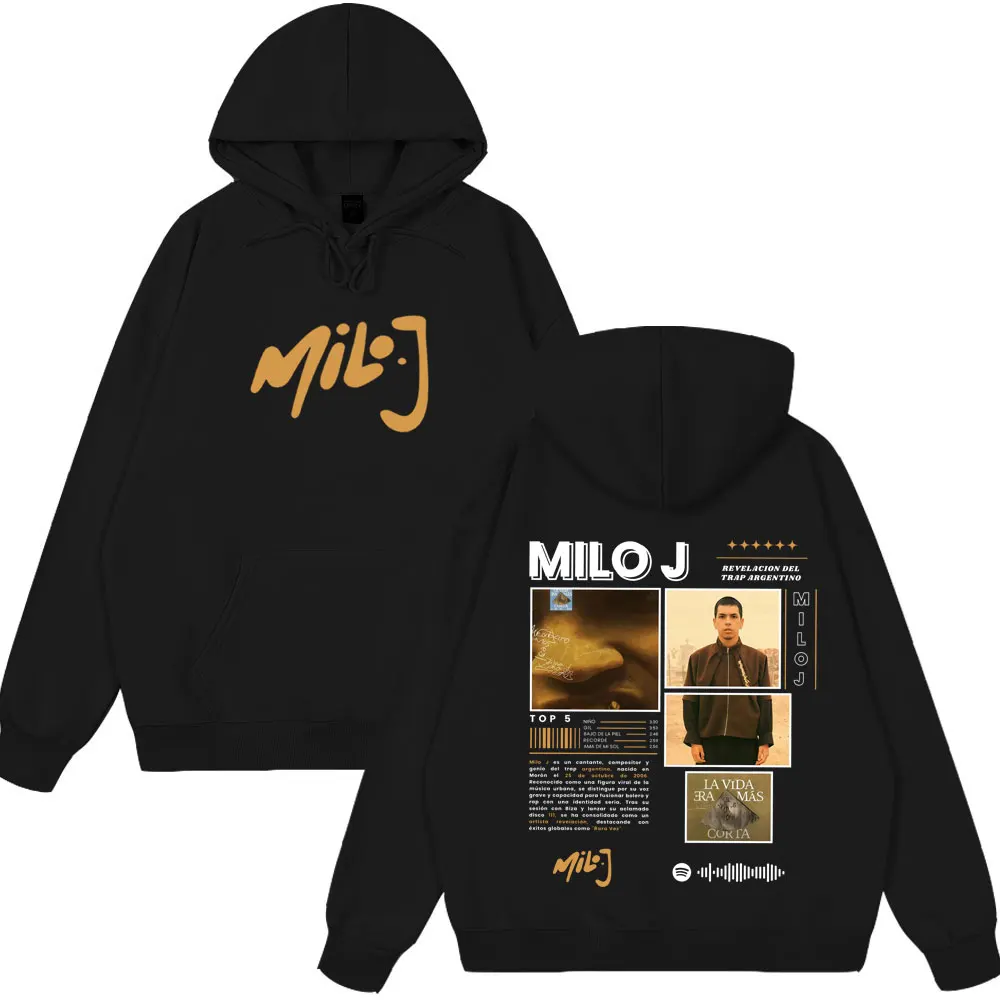 Moletom Rapper Milo J La Vida Era Mas Corta Tour 2026 Unissex Hip-hop Pullover Solto Casual Streetwear Gótico Punk