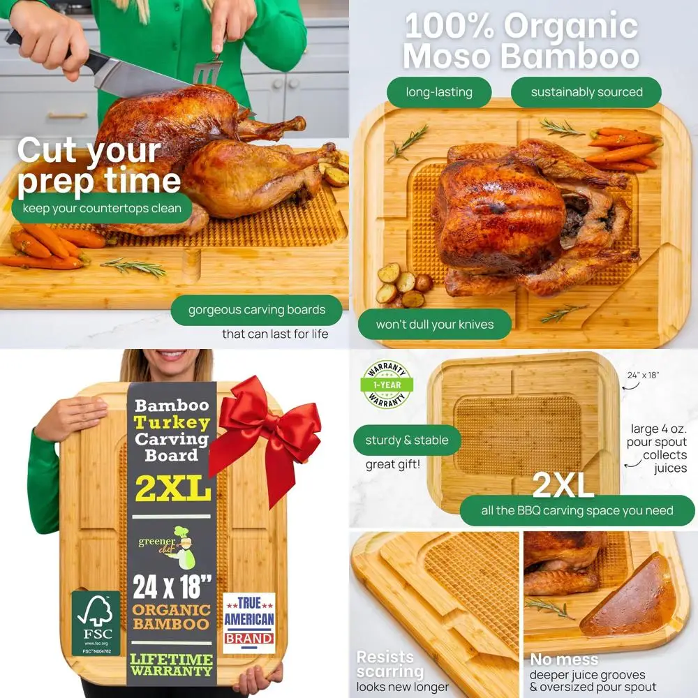 

Очень большая бамбуковая доска для резьбы пожизненной гарантией, поверхность для резки мяса XL, блюдо для индейки на День Благодарения