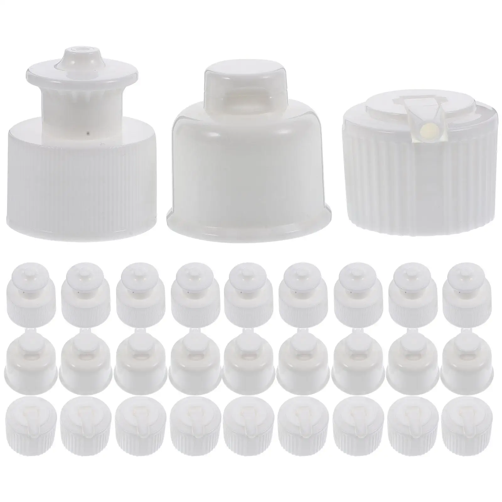

30pcs Water Bottle Caps White Pull Push Replaceable Screw Lids Portable Novelty Sealing Outdoor Camping Hiking