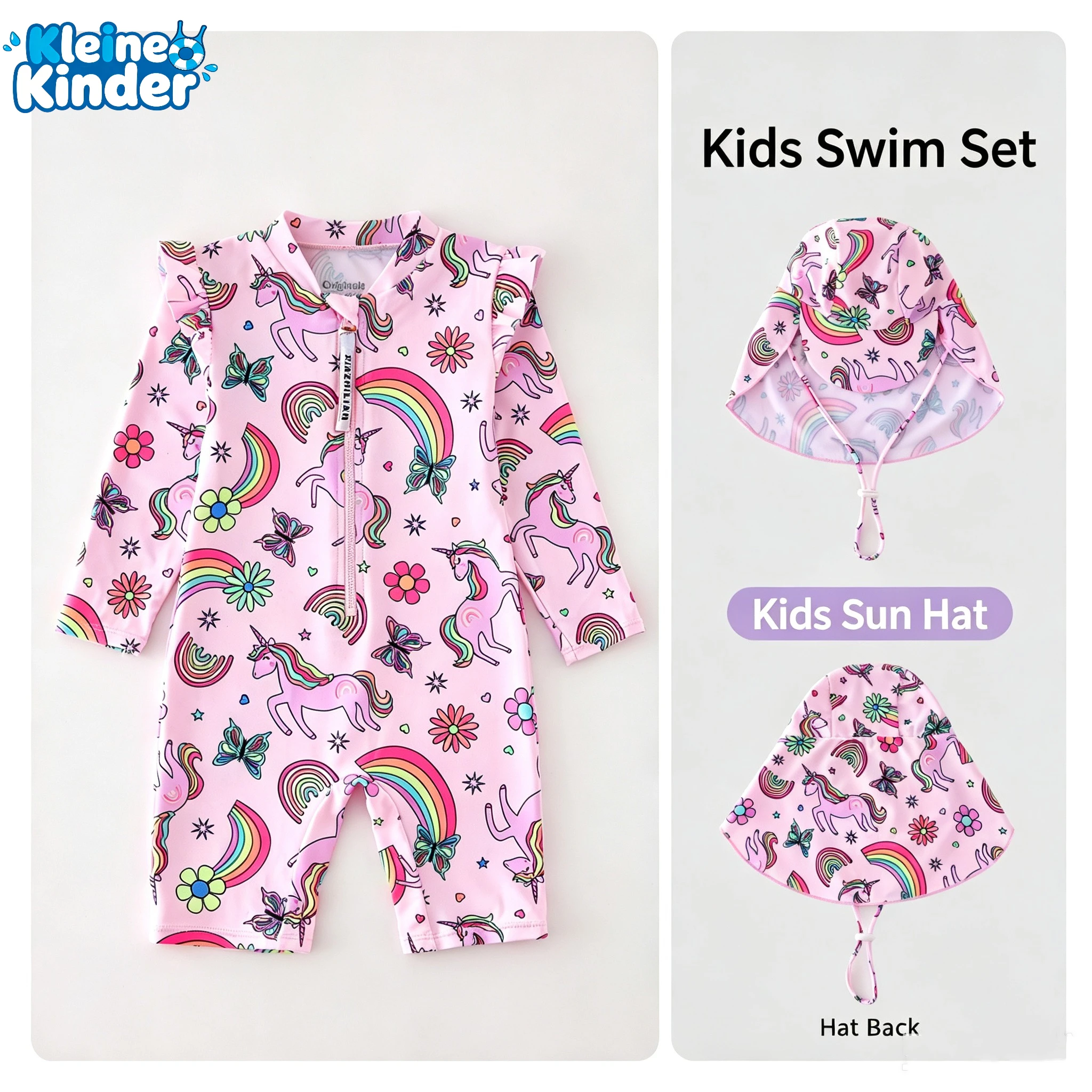 Kids Girls Long Sleeve One Piece Swim Suit UPF 50+ UV Protection Unicorn Rash Guard Beach Toddler Children Swimming Bathing Suit
