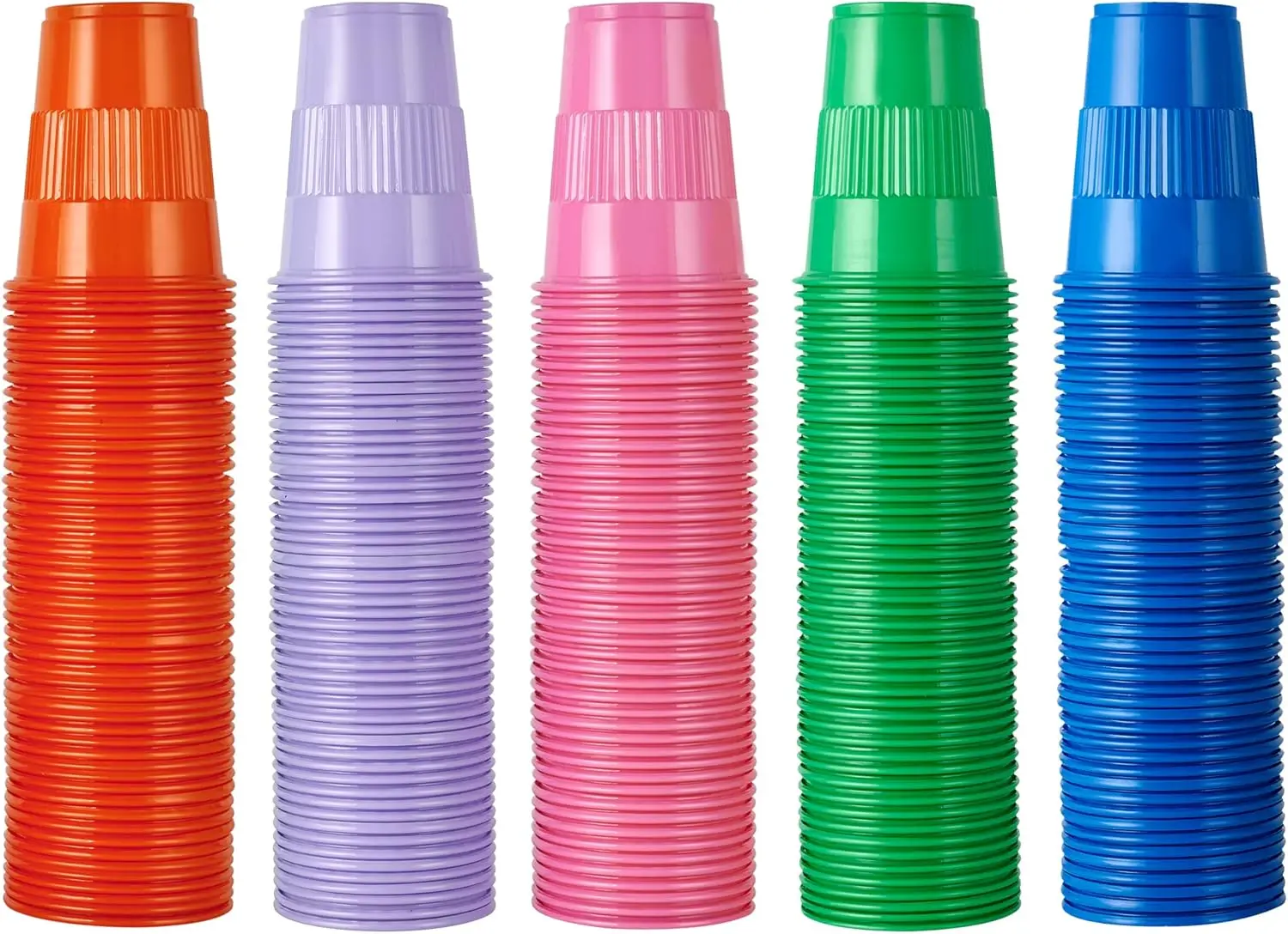 

500 Pack 9 oz Plastic Cups, Disposable Party Drinking Cups in Assorted Colors, 5 Colors, Perfect for Picnics, Celebratio