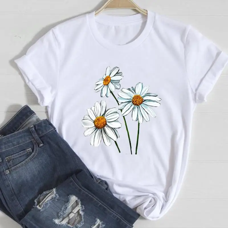 Clothing Floral Women Print European and American Short-sleeved T-shirt Women Clothing  Tops  Oversized T Shirt