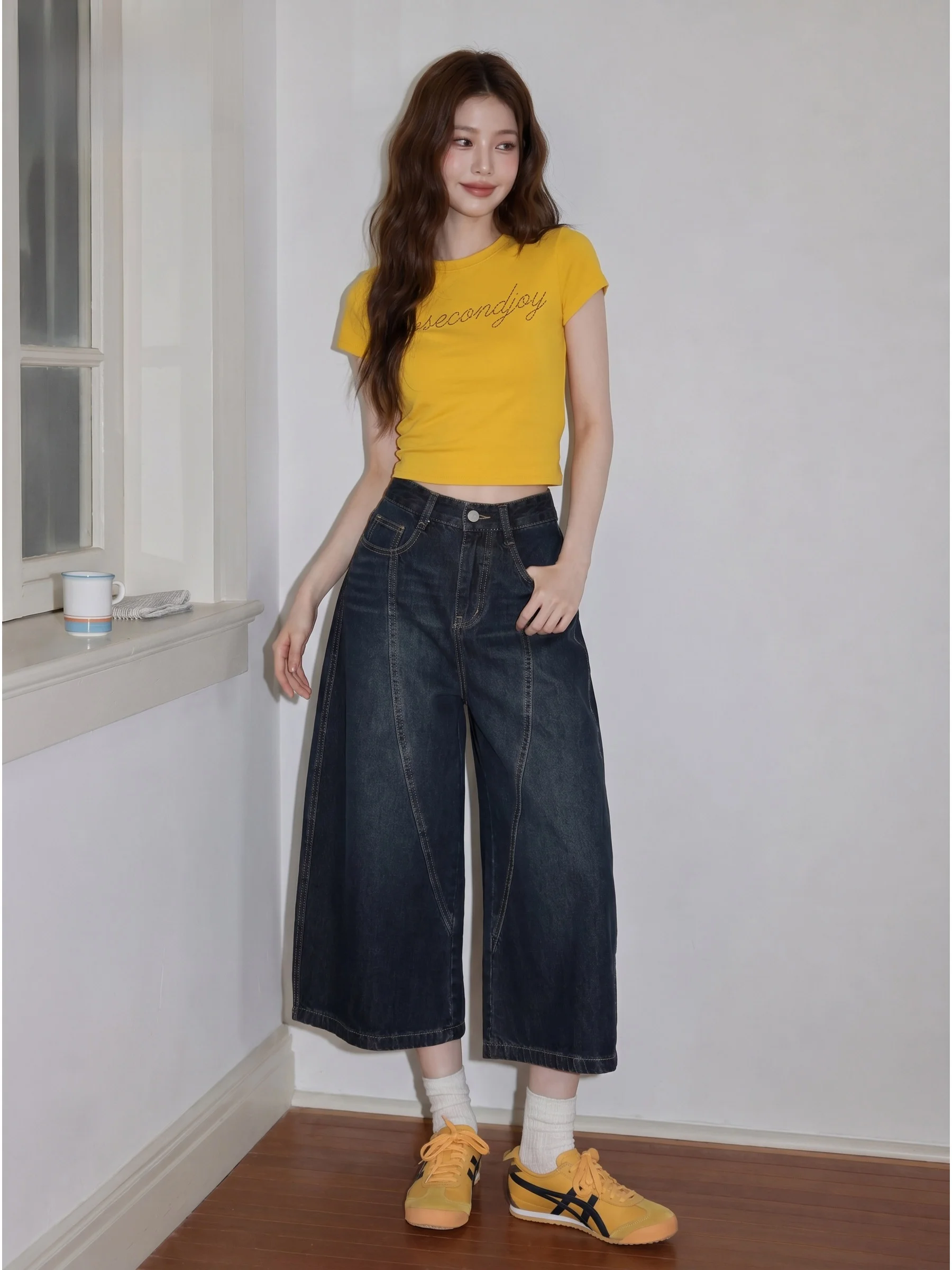 

American Style High Waist Draped Seven-Foot Women's Jeans Summer Slim Loose Wide Leg Pants Casual High Waist Denim Skinnies