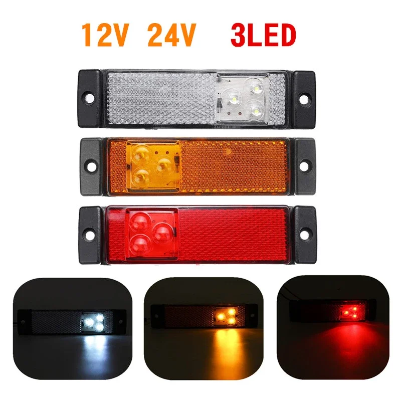 12V 24V 3 LED Car Side Marker Light Clearance Turn Signal Reflector Rear Indicator Lamp For Truck Trailer Caravan RV Lorry Van