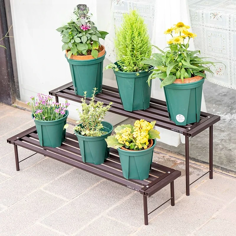 

Outdoor Courtyard Green Aluminum Alloy Flower Rack Balcony Outdoor Step Succulent Shelf Wheeled Removable Shelf