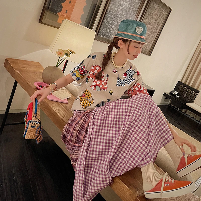 

Легкая женская футболка Vimas с винтажным ретро-принтом, круглым вырезом и коротким рукавом, из хлопка, для повседневной носки, приталенного кроя