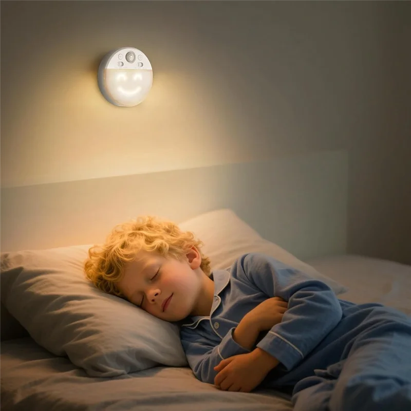 SHGO-Motion Sensor LED Night Light With 4 Facial Expression Dimmable Hallway Light Rechargeable LED With Timer