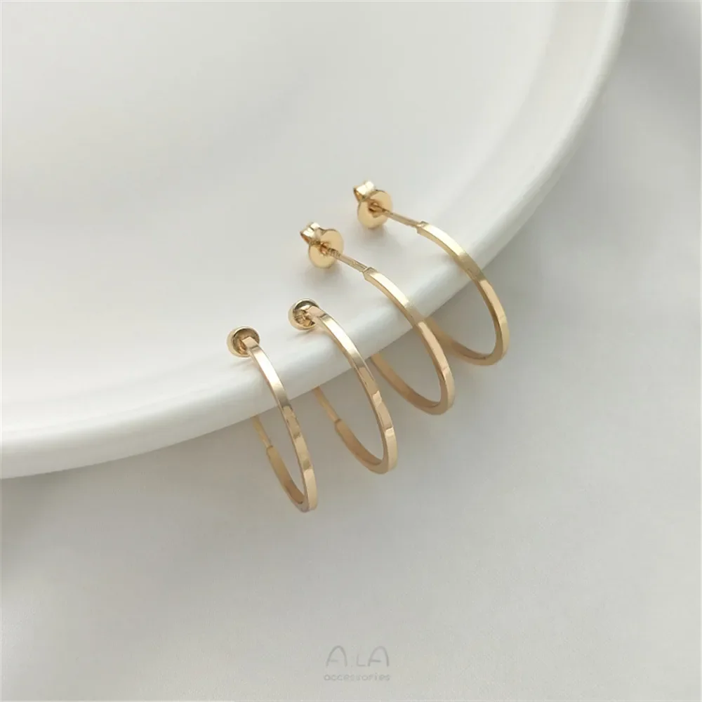 

925 Silver Needle 14K Wrapped Gold Square Thread Nail Earrings New C-shaped Earrings DIY Ear Jewelry Material Accessories