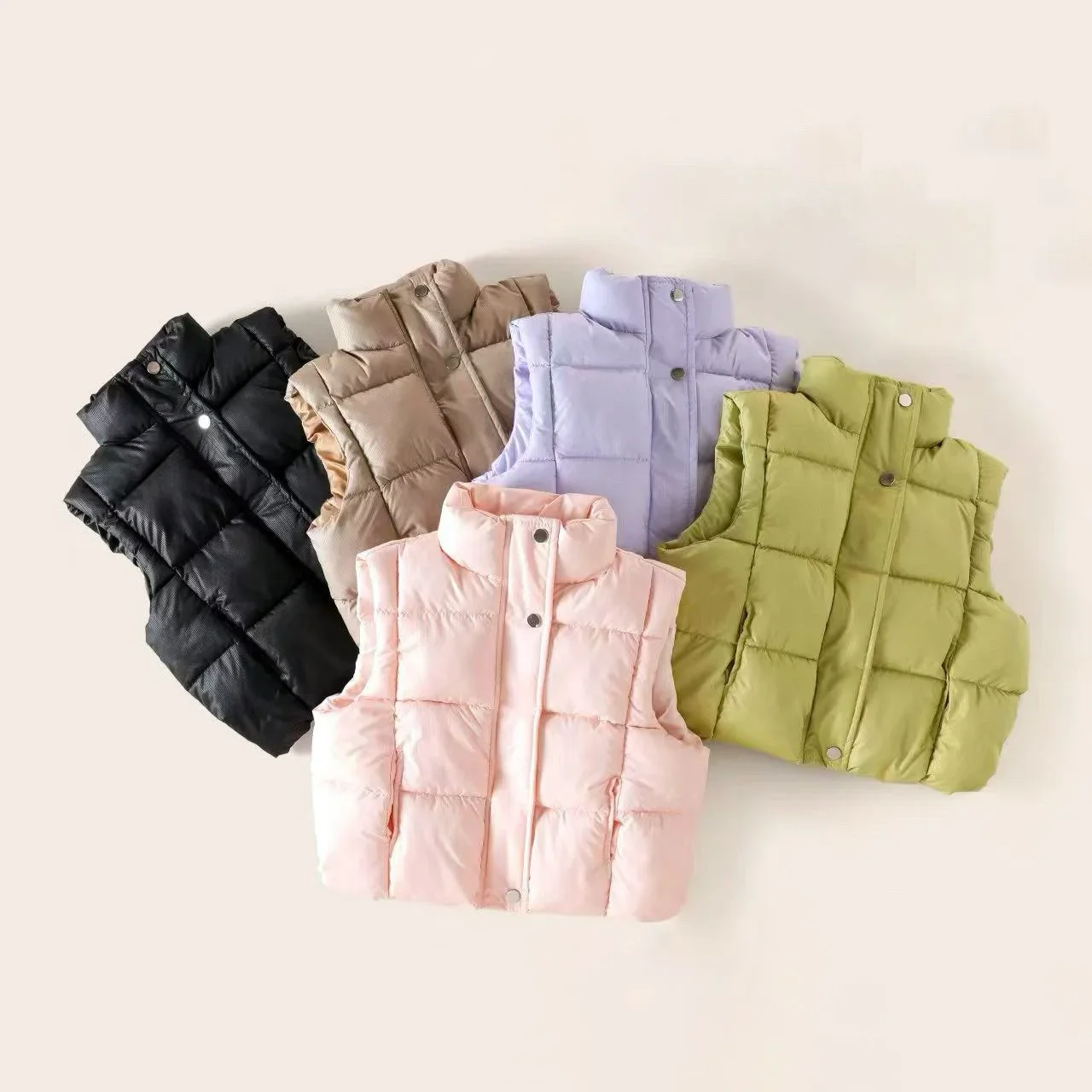 Kids Padded Puffer Vest Stand Collar Snap Button Thickened Warm Gilet with Big Pockets School Boys Girls Winter Outerwear 3-11Y