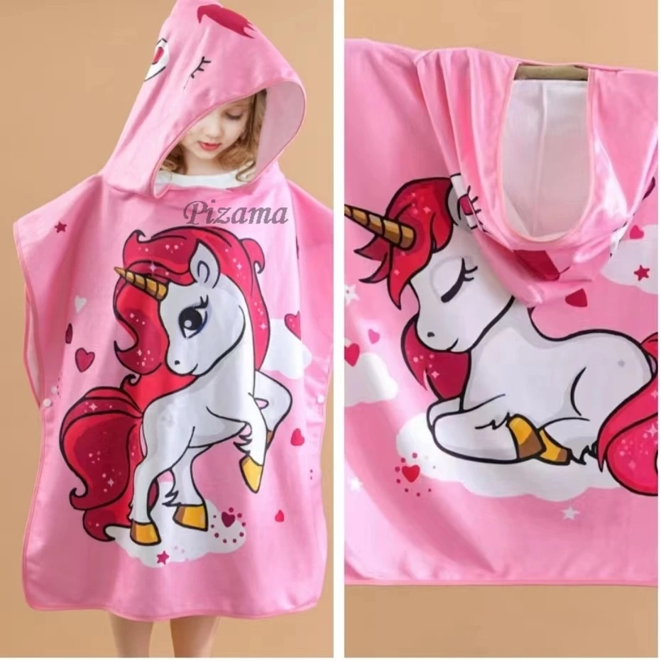 Kids Toddlers Hooded Poncho Towel Childrens Beach Swimming Changing Robe Unicorn Wrap Multi-Functional Children\'s Beach Towels