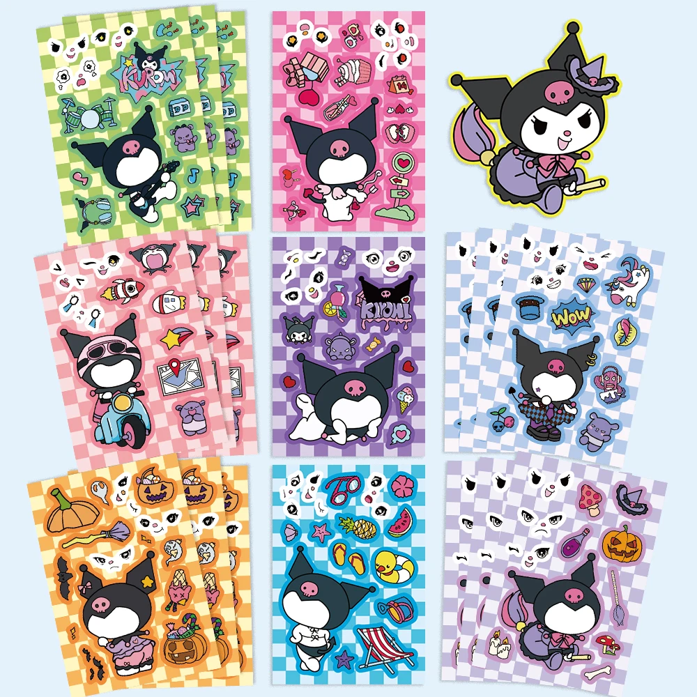 8/16/32pcs Kuromi Puzzle Stickers Kawaii Cartoon Make A Face Sticker Assemble Educational Book Cute Decals Kids Toys﻿﻿