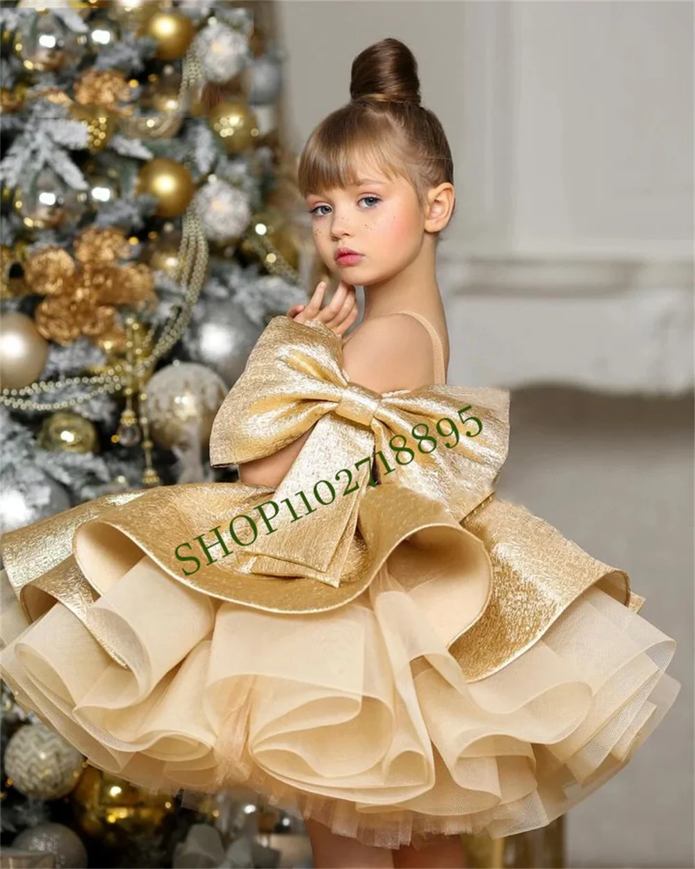 Blumen mädchen Kleider Bogen geschwollene kleine Mädchen Kleid Satin Prinzessin Kleid Baby Mädchen Kleider Erstkommunion Bogen