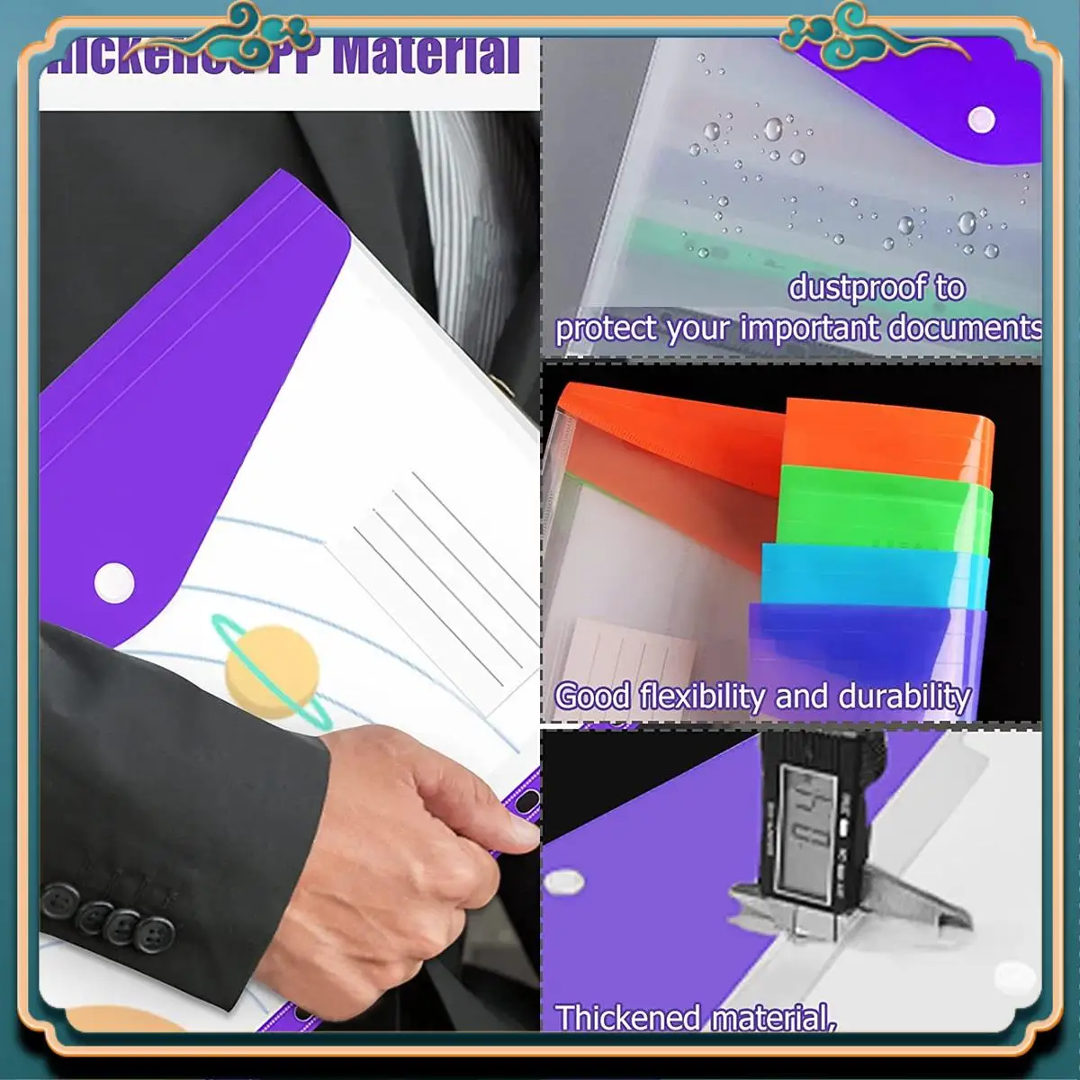 ABJG-12 buste espandibili tascabili raccoglitore A4 buste in plastica trasparente per cartella raccoglitore ad anelli, bottone a pressione