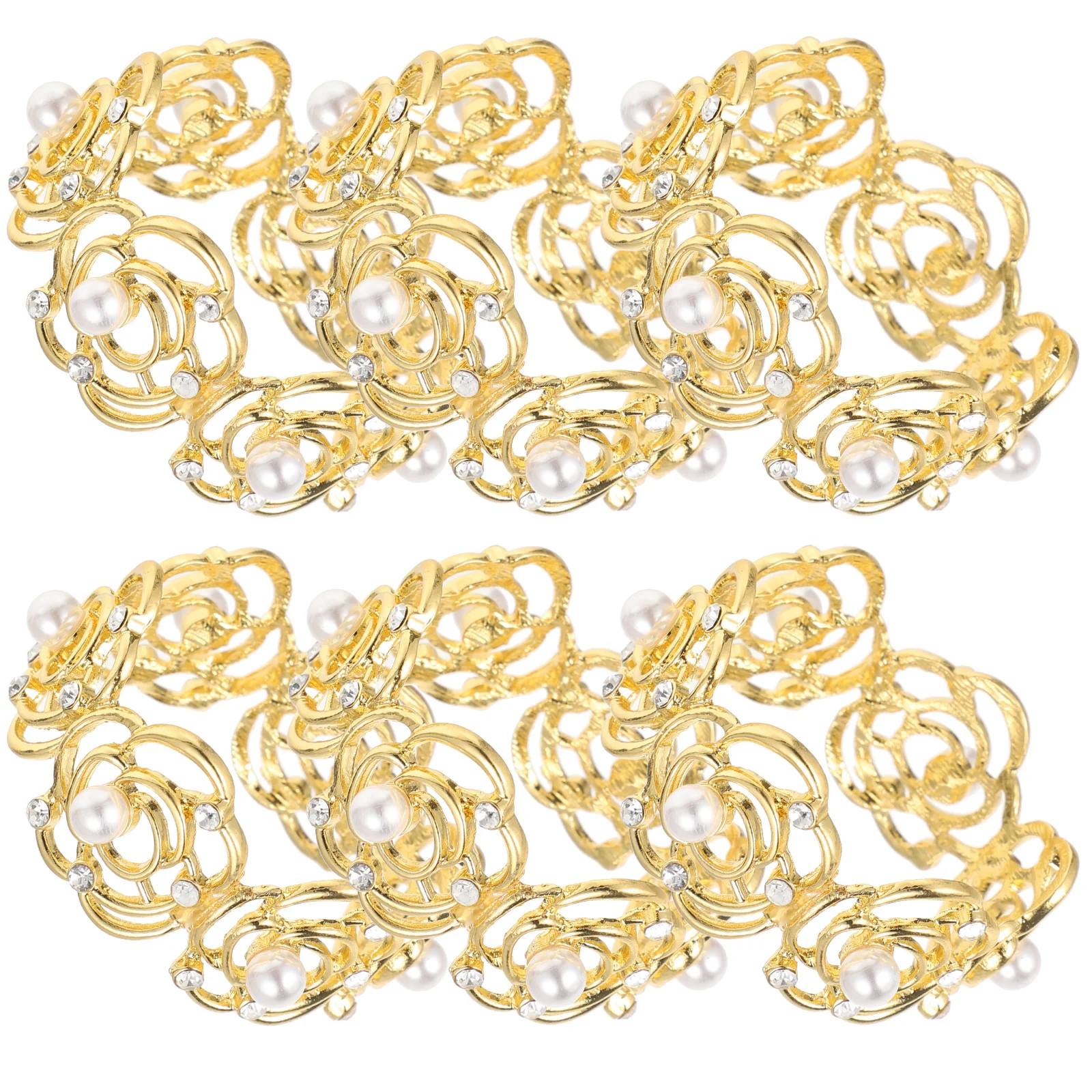 

6 Pcs Napkin Buckle Dining Room Table Decor Metal Pearl Ring Delicate Wedding Rings Alloy Holder Banquet