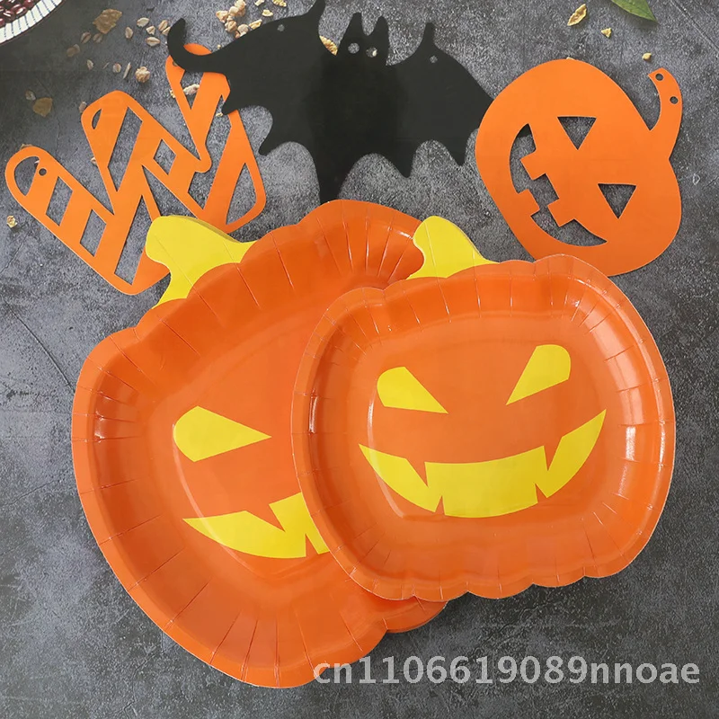 

Одноразовый поднос для бумаги на Хэллоуин, дизайн тарелки в форме тыквы и смайлика, подносы в форме тыквы на День благодарения для жутких торжеств