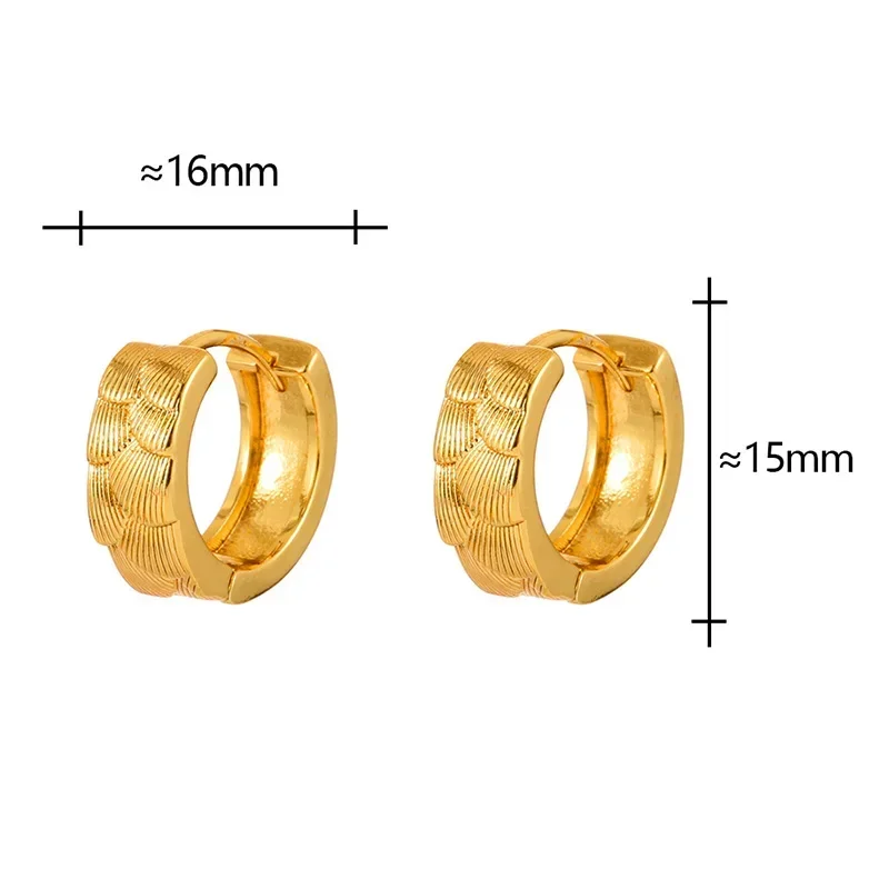 

Real 925 Sterling Silver 18K Gold Scaly Round Hoop Earring for Women Chinese Style Fine Jewelry Minimalist Vintage Accessory