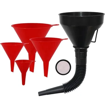 Plastic Oil Funnels for Automotive Use Set of 5, Large Flexible Fuel Funnel with Hose for Gas Transfer