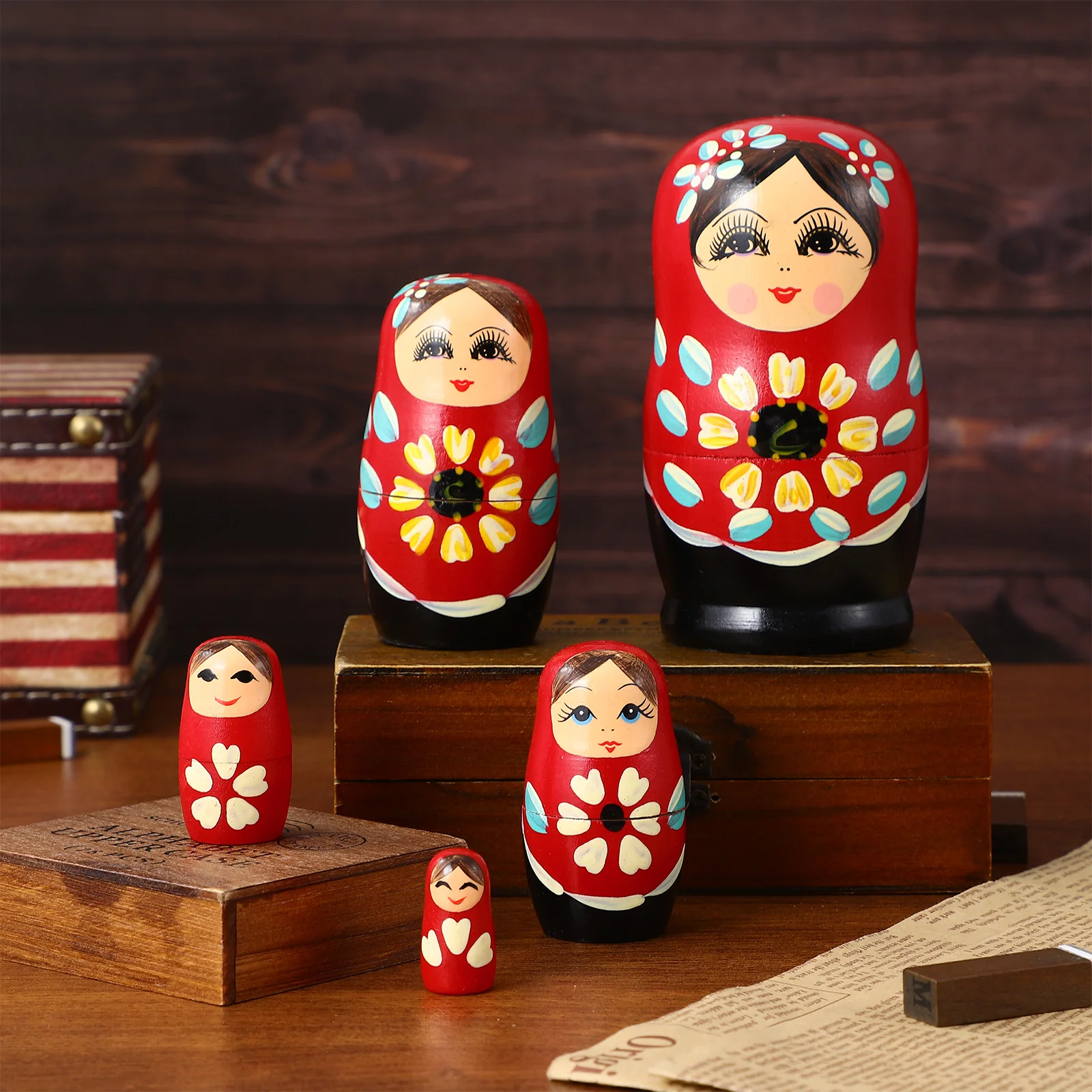 5 Pcs Matryoshka Russian Nesting Dolls Gift for Adult Funny Bright Color Stacking Cartoon