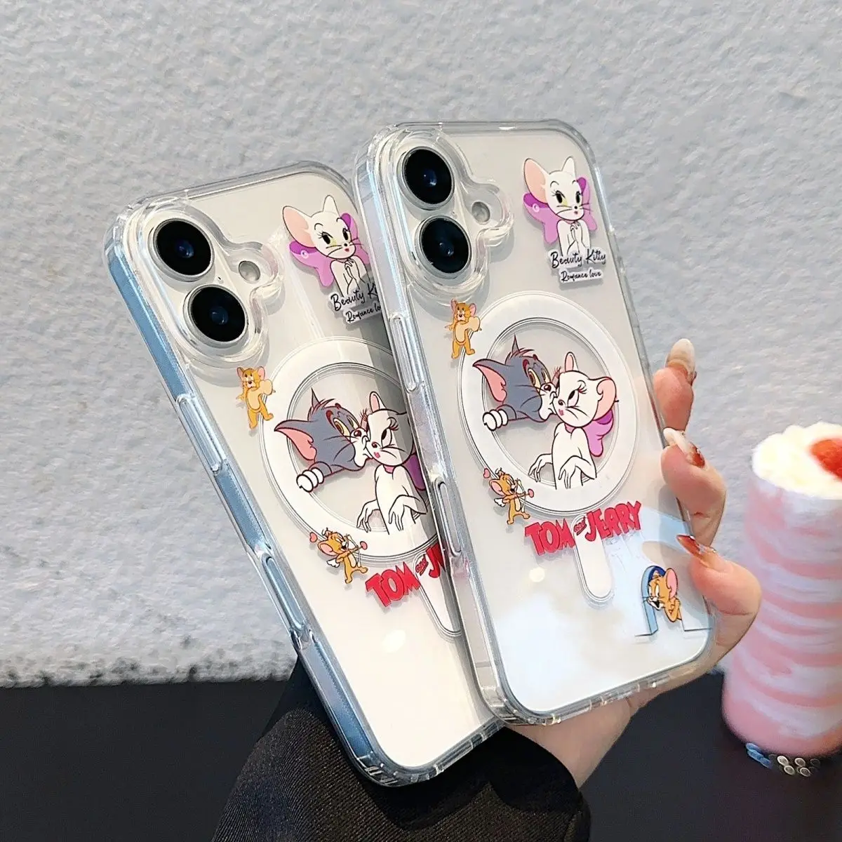 Tom And Jerry Kiss Cute Cartoon Phone Case For iPhone 16 15 14 13 12 11 Pro Max Plus MINI Y2K Magnetic Force Back Cover