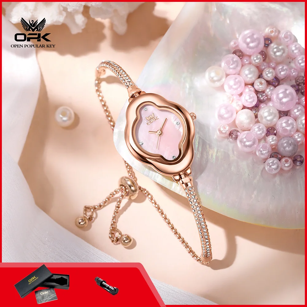 OPK 6093 Luxury Womens Quartz Wristwatch Waterproof Semi-bangle Bracelet Ladies Watch Elegant Simple