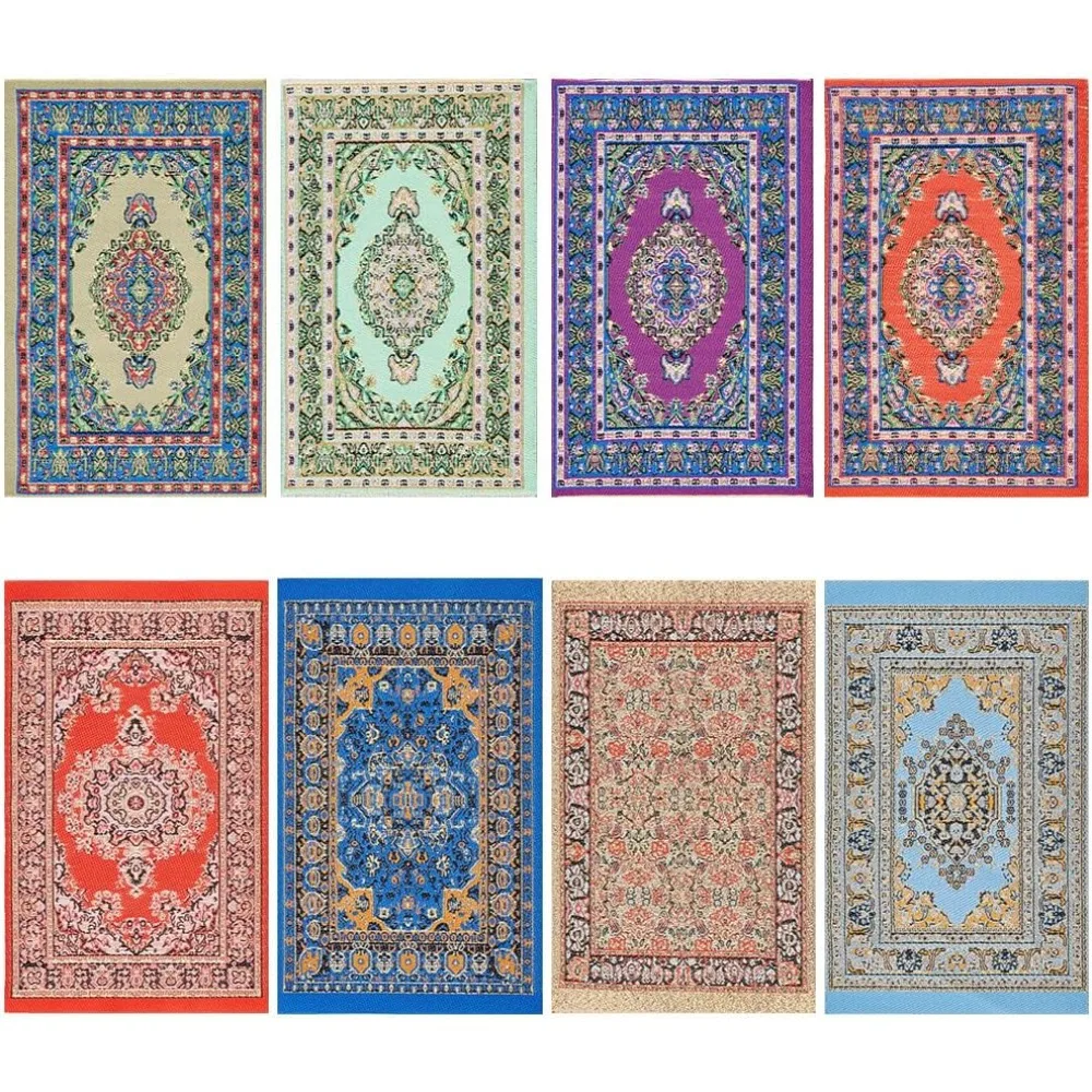 8 Pcs 8 Styles Dollhouse Rugs Miniature Vintage Blankets Mini Turkish Floor Carpe Dollhouse Furniture Accessories for DIY