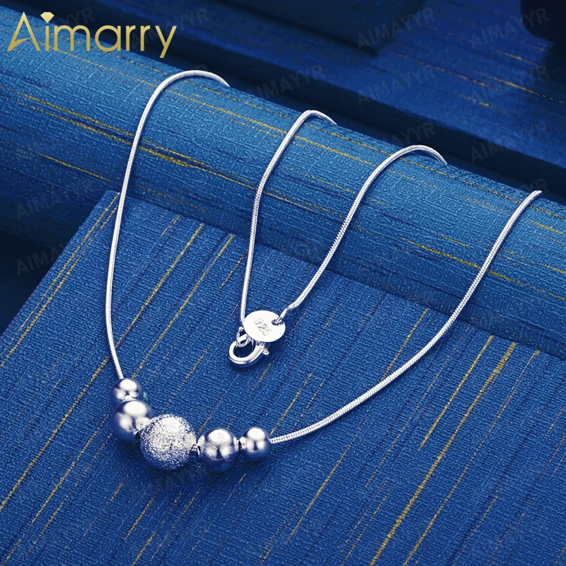 925 Sterling Silver Minimalist Mixed Bead Necklace 18 Inch Women's Party Banquet Engagement Wedding Fashion Jewelry