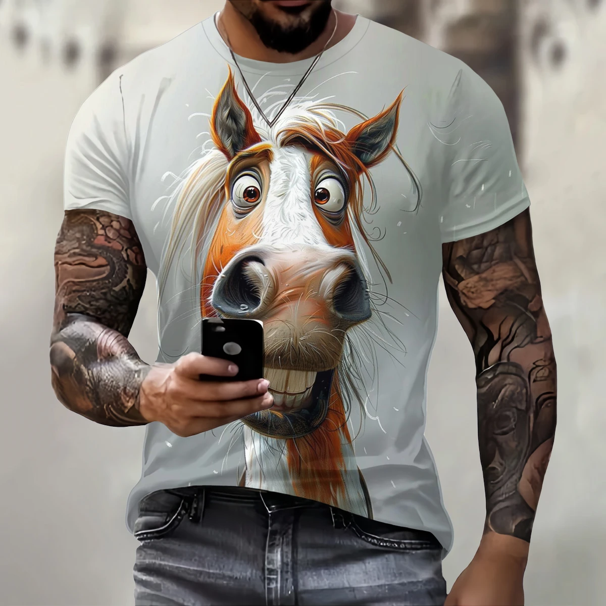 Funny 3D Donkey Print T Shirt For Men Street Trend Hip Hop Clothing Casual O-neck Short Sleeve T-Shirt Fashion Loose Summer Tops