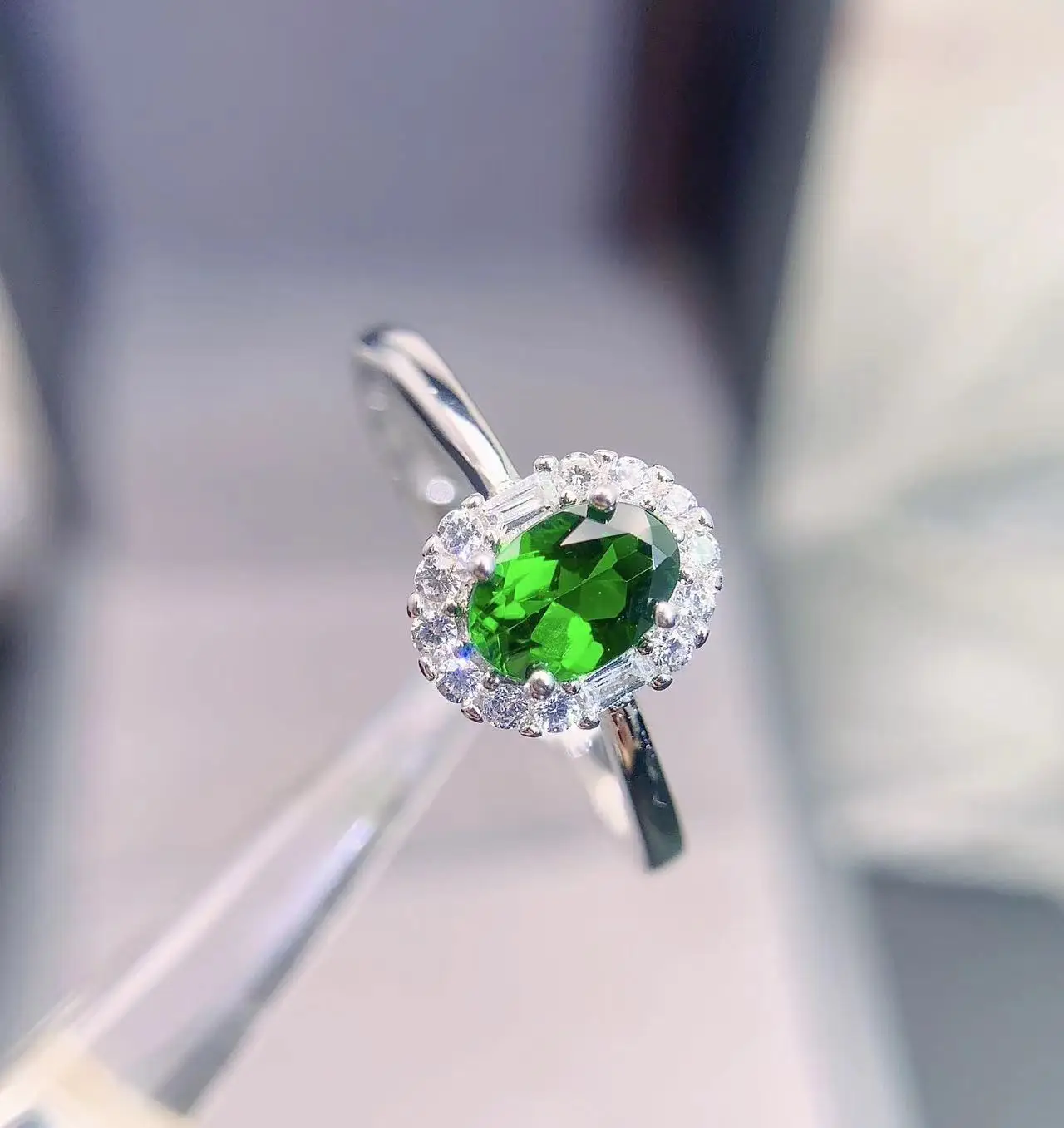 

Natural Diopside Ring for Daily Wear 4mm*6mm Genuine Chrome Diopside Silver Ring 925 Sterling Silver Diopside Jewelry Woman Gift