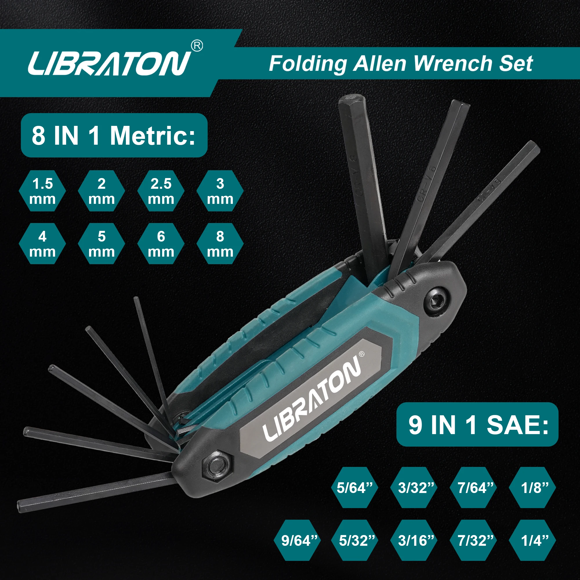 LIBRATON Allen Wrench Set Allen Wrench Set Metric/Standard SAE Portable Folding Allen Wrench Set for Hex Head Socket Screws