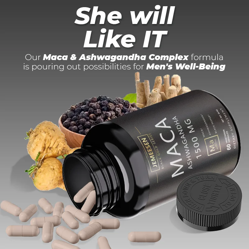 JEMEESEN - Suplemen Peningkat Pria - 500 mg Ashwagandha 1000 mg Akar Maca - Stamina & Energi, Kualitas Keseluruhan Pria