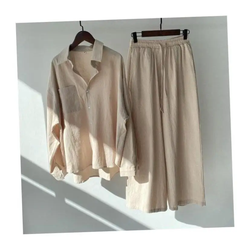 

Women's Faion Cotton Linen irt Suit High Waist Straight Cut Knot Svel Thin Warm Printed Open Cardigan