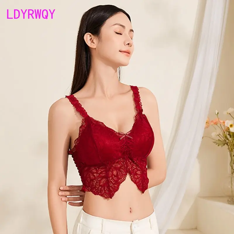 

openwork lace bra with beautiful back without steel ring Korean version of chest wrapped tube top camisole Tanks Camis vest