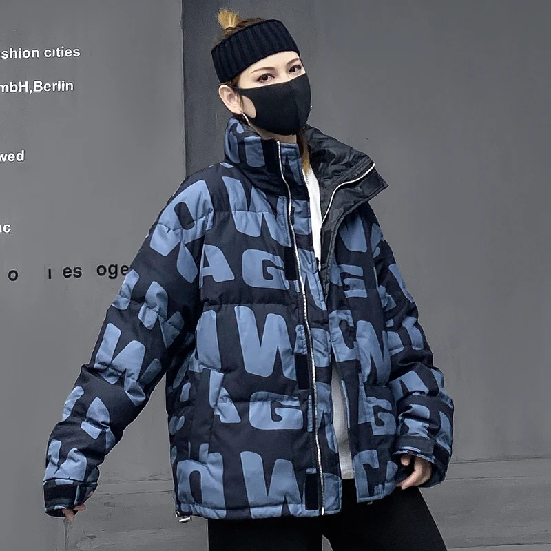 

M-Home Trendy Brand Hooded Hip Hop down Jaet Women's Winter 90 White Du down Bread Coat Warm Outerwear Zipper Closure Pol...