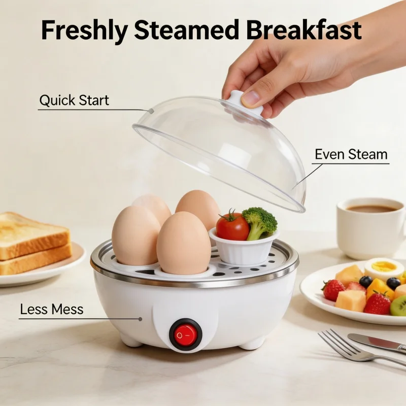 Egg Cooker Automatic Power Off Home 7 Eggs Multi-Functional Steamed Egg Custard Boiled Egg Machine Breakfast Artifact