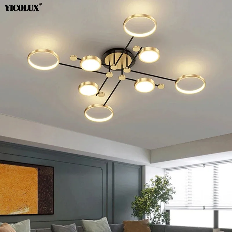 

Modern Aluminum LED Ceiling Chandelier Home Indoor Decor For Living Dinning Room Bedroom Lamp Gold Frame Fixture Lighting Lustre