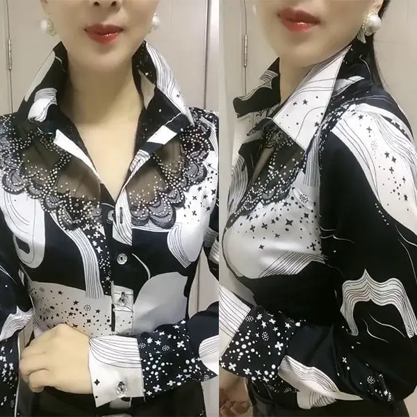 Loose Printed Long Sleeved Fashionable Elegant Chiffon Lace Shirt for Women New Spring Autumn High-end Western Floral Bottom Top