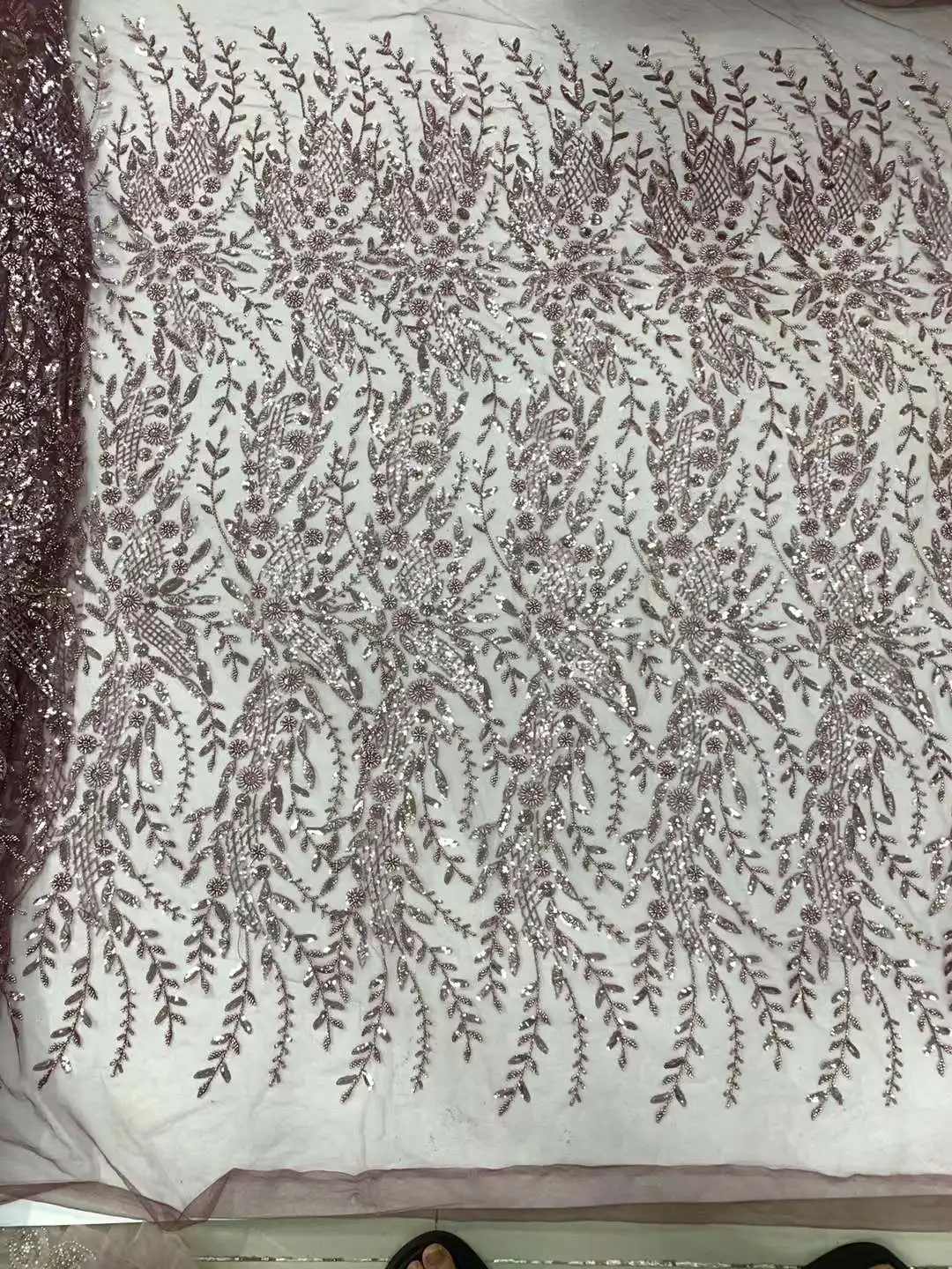 African Heavy Beaded Lace Fabric 2024 High Quality Nigerian Sequin Pearl Lace French Tulle Fabric For Wedding Party Dress