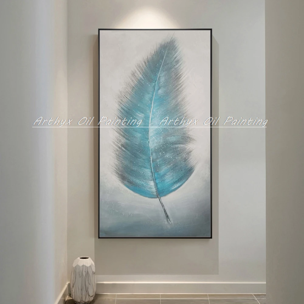 Arthyx Hand Painted Feather Painter Paints Modern Abstract Oil Paintings On Canvas,Wall Art,Pictures Living Room,Home Decoration