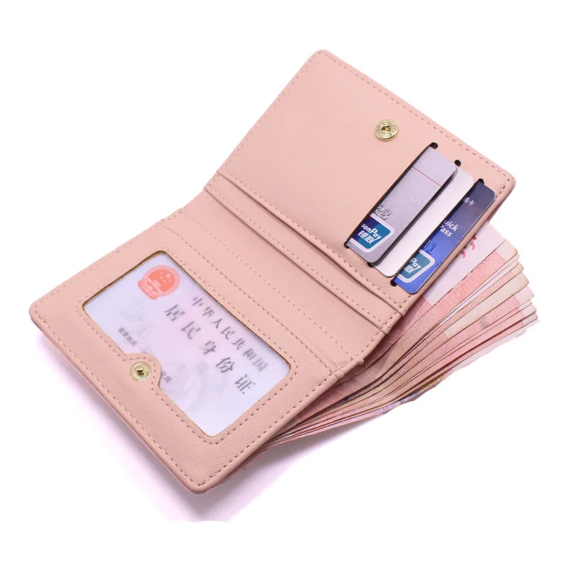 Women\'s simple letter bifold short wallet, thin solid color versatile credit card holder, casual and fashionable clutch