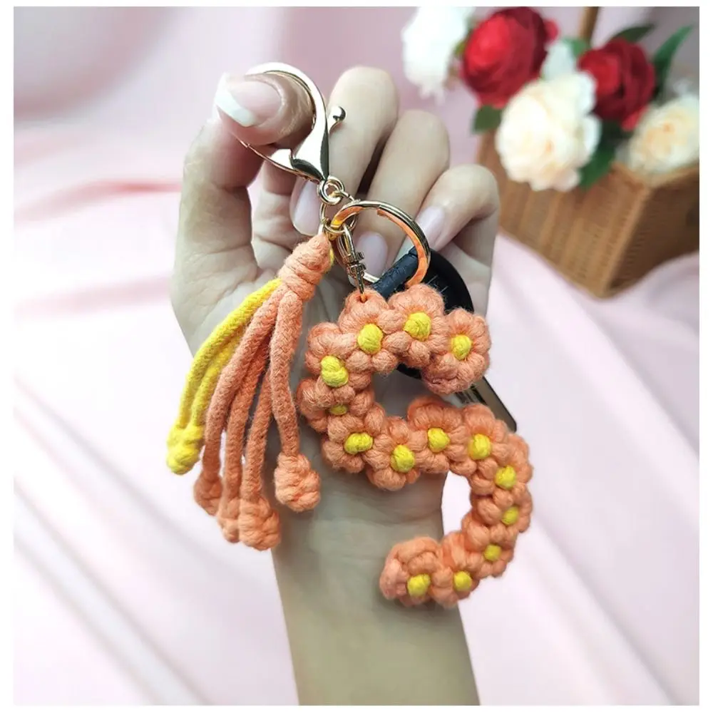 New Creative Letter Keychain Rice Ears Daisy Flowers Bag Pendant Intangible Cultural Heritage Handwoven Bohemian Letter Keychain