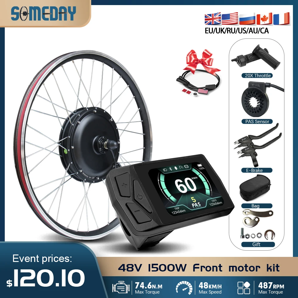 AliExpress NONE 48V 1500W Electric Bike Conversion Kit 20-29Inch 700C Front Hub Motor Dropout 100mm with LCD T24 display for Ebike Hub Motor Kit