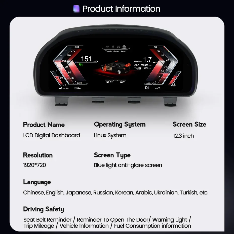 Navifly Für BMW X3 F25 X4 F26 X5 F15 X6 F16 GT F07 F10 F11 F18 F06 F12 F13 F01 F02 F03 12,3'' Auto LCD Dashboard Digital Cluster – Detail 7