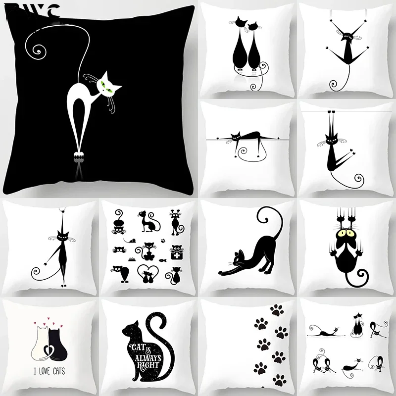 

Black Cat Animal Pattern Decorative Cushions Pillowcase Polyester Cushion Cover Throw Pillow Sofa Decoration Pillowcover 40856