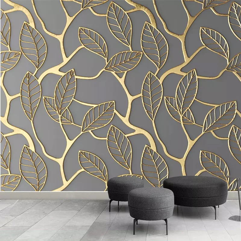 Custom Any Size Wall Cloth 3D Gold Papel Pintado De Pared  Leaves Mural Living Room Bedroom Decoration Wall Paper Roll Fresco