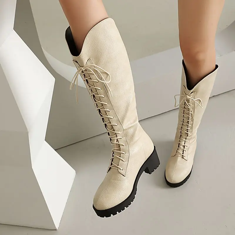 ORCHA LISA 2025 Adjustable Strap Up Plus Sizes 44 45 46 Black Brown Knee High Women Ridding Boots Round Toe Block Heels 4.5cm On