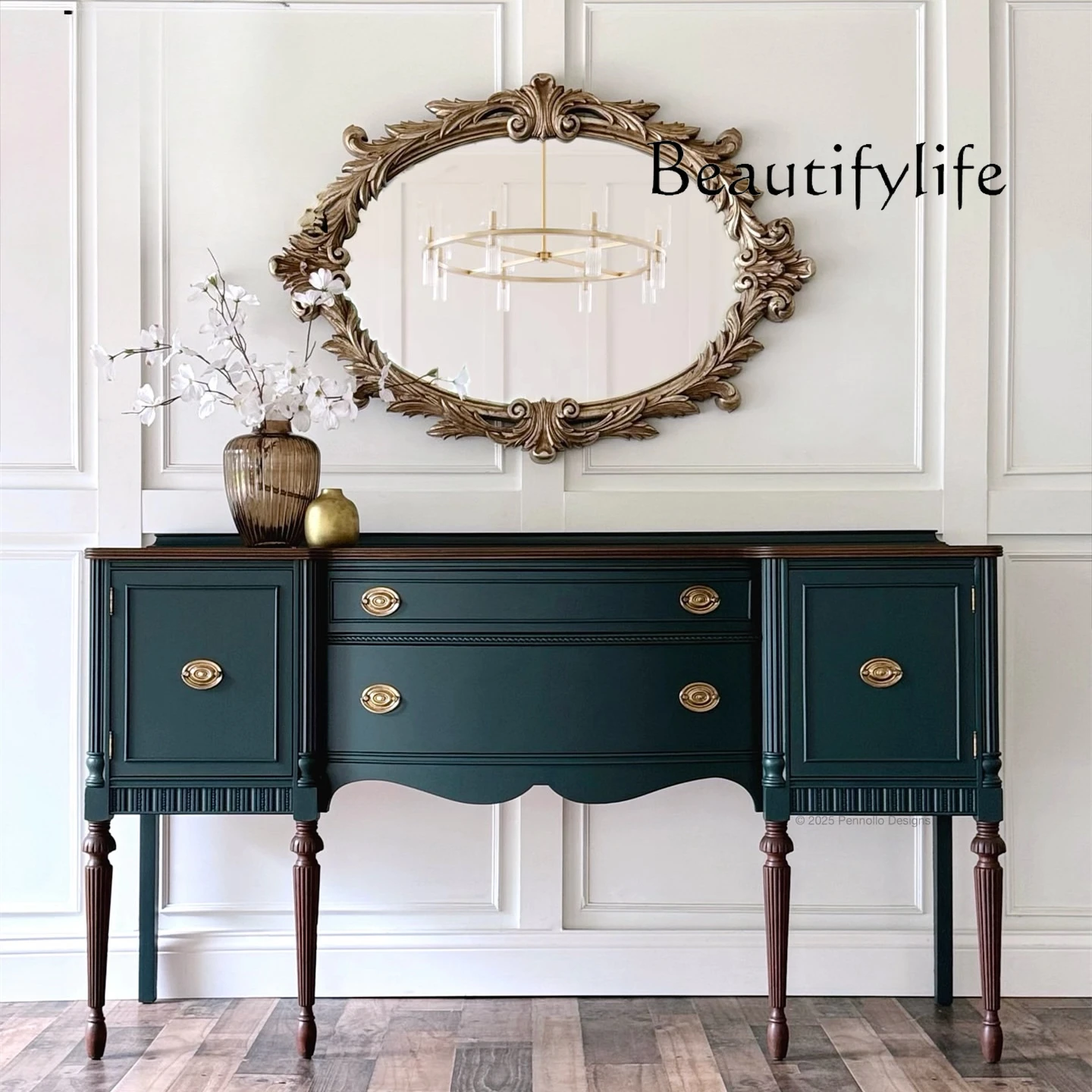 

French retro solid wood porch American rural antique partition decorative cabinet entrance foyer table old