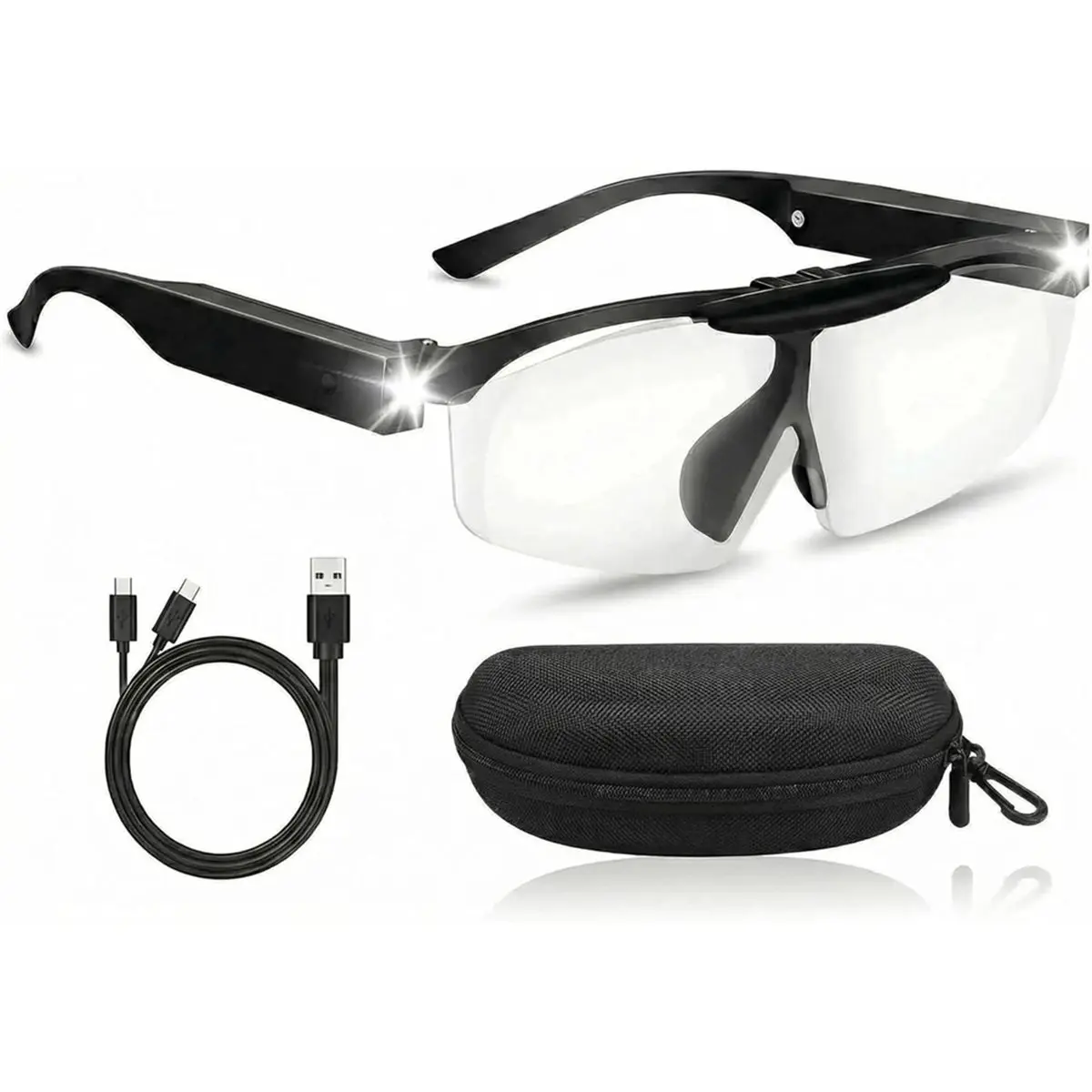 A72U 160% Hands-Free Magnifying Glass with Light - Rechargeable LED Illuminated Head Magnifier, Flip-Up Design for Reading