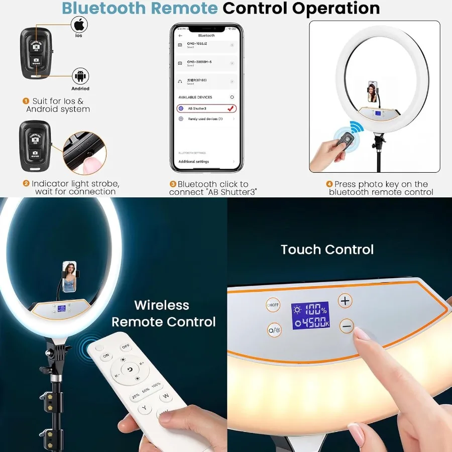 18 Large Ring Light with 60 Adjustable Tripod Stand for iPhone and iPad Portable Foldable BiColor LED Ring Light with 2500K6500