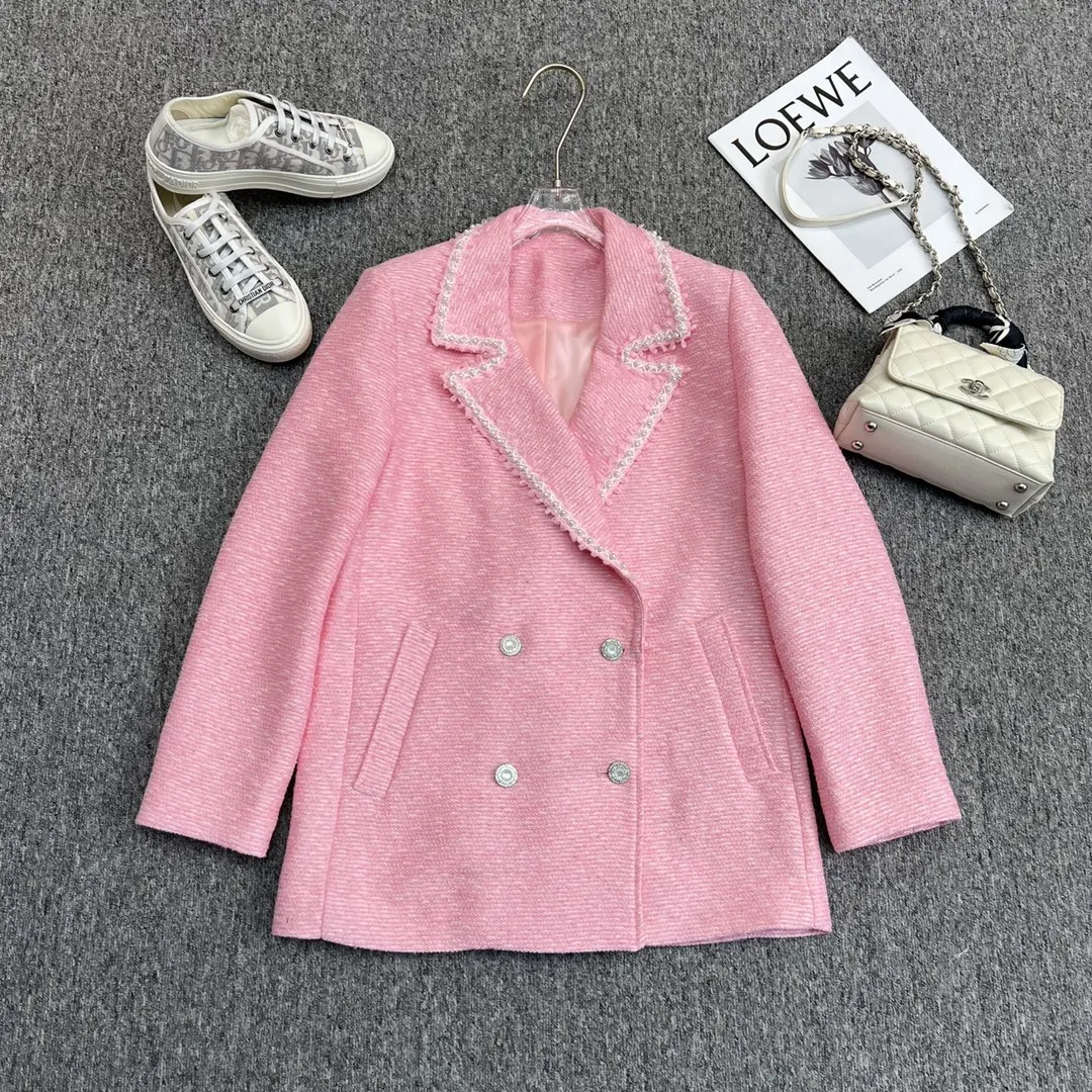 Tweed woolen nail bead loose jacket top women's jacket autumn women's jacket fashion